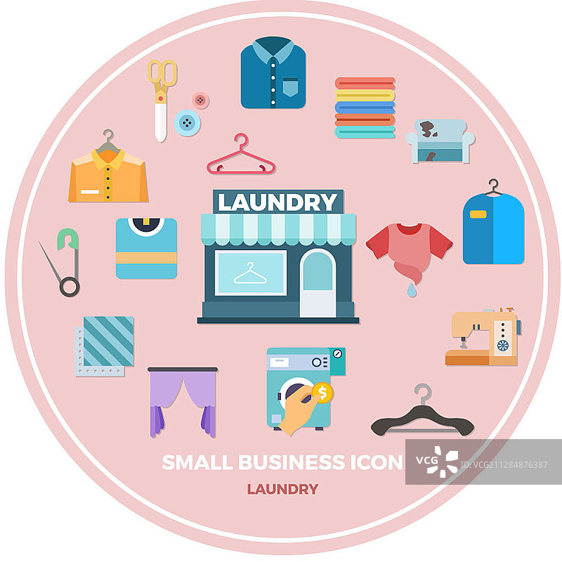 洗衣店小型企业矢量图标图片素材