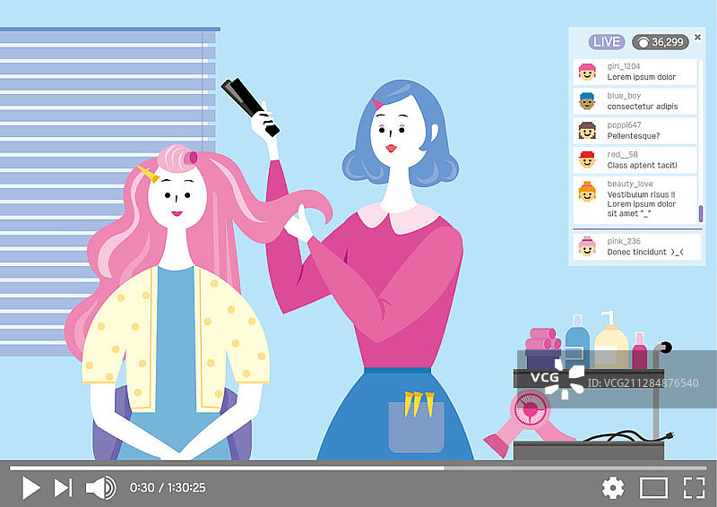 美妆内容视频创作者矢量插画图片素材