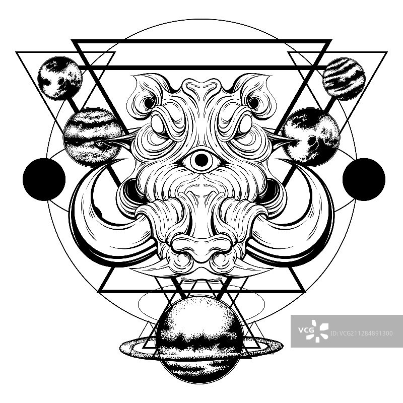手绘疣猪与星球图片素材