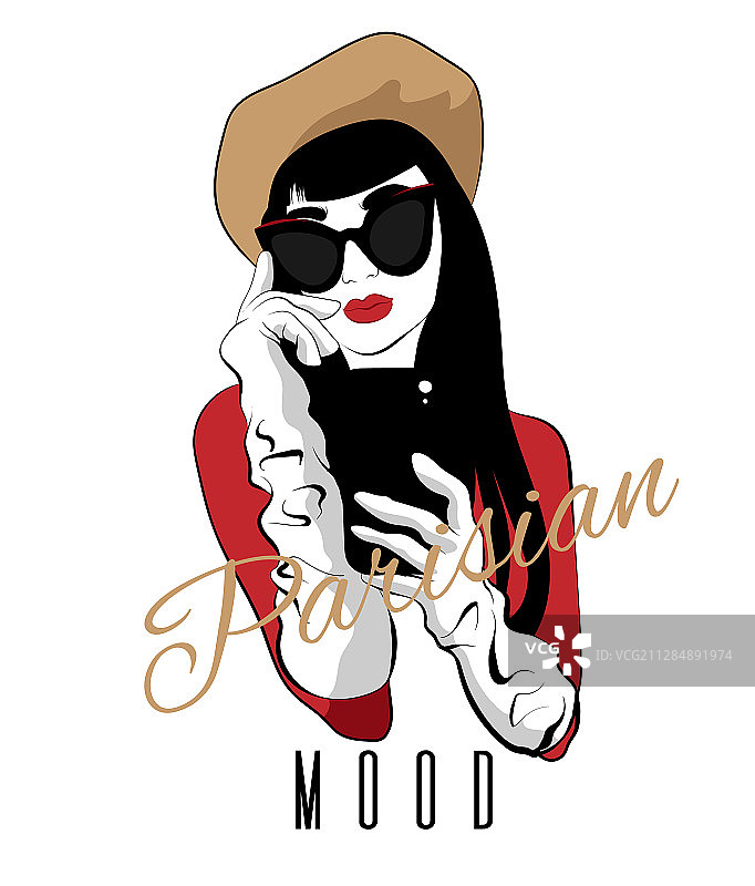 手绘巴黎风情女孩图片素材