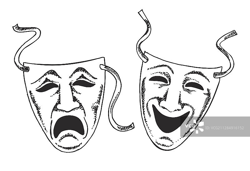 戏剧面具素描图片素材