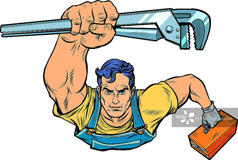 拿着活动扳手的修理工图片素材