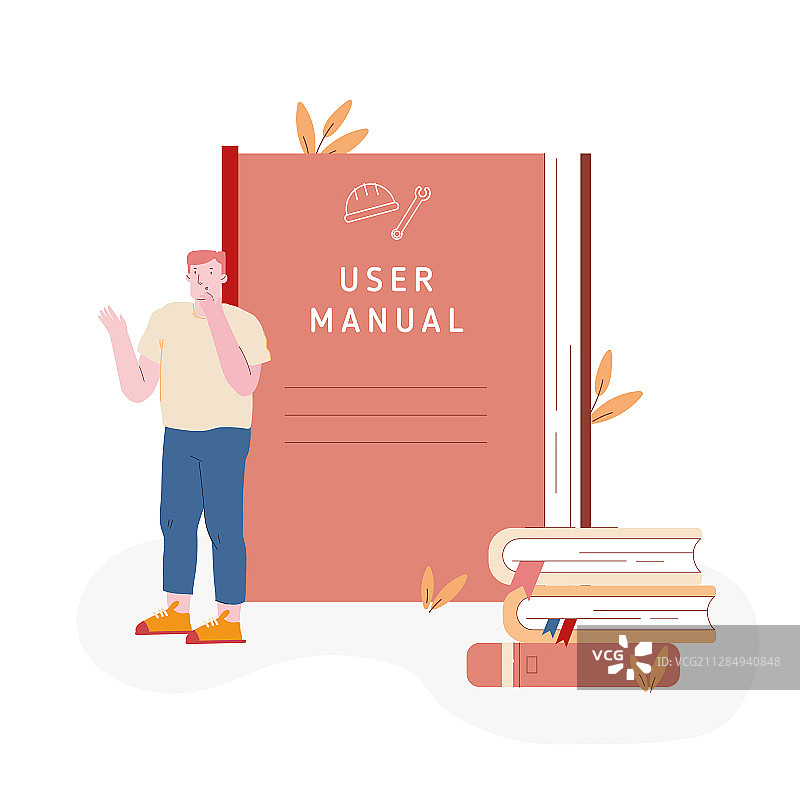 站在巨大用户旁的沉思男性角色图片素材