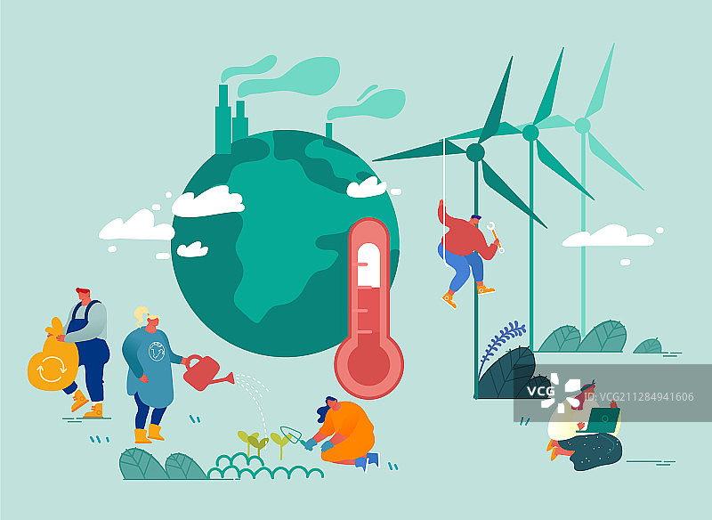 全球变暖概念：人物呵护植物图片素材
