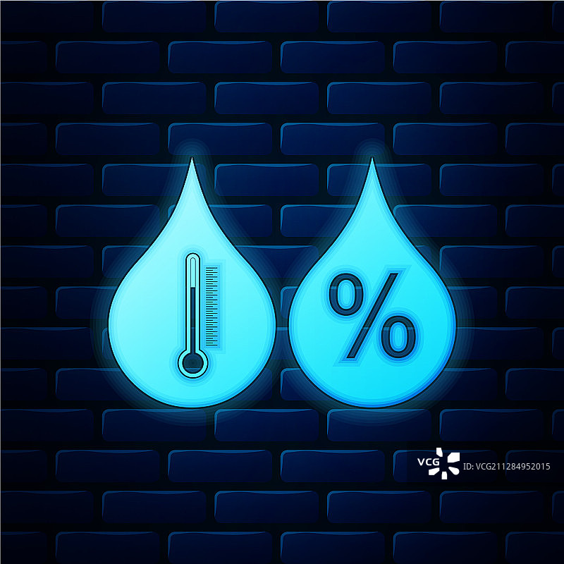 砖墙上发光的霓虹湿度图标图片素材