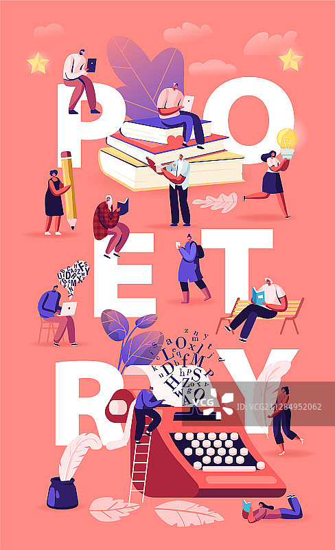 享受阅读和写作诗歌的概念宣传单图片素材