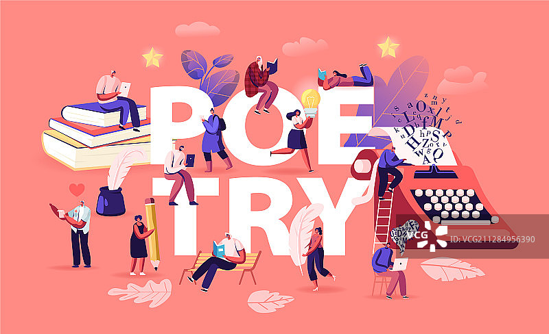 享受阅读和写作诗歌的概念宣传单图片素材