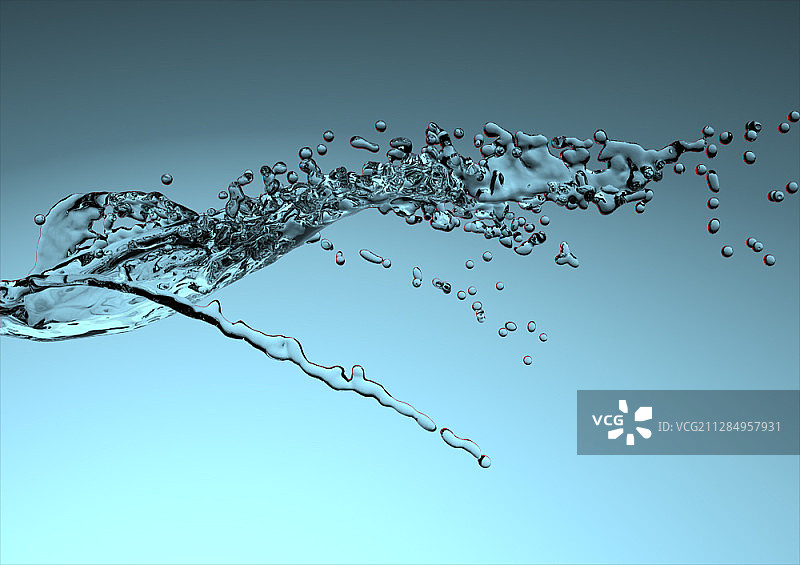 蓝色渐变背景上的水花飞溅图片素材