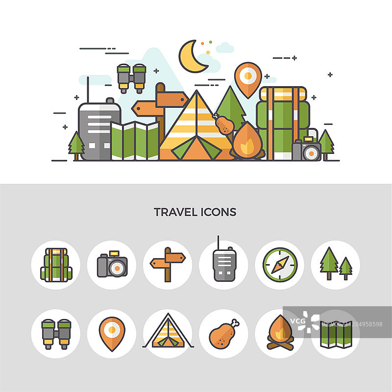 森林露营主题旅行矢量图标图片素材