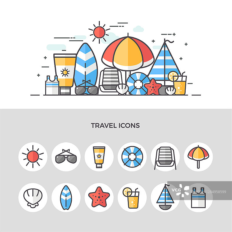 海滩主题旅行矢量图标图片素材