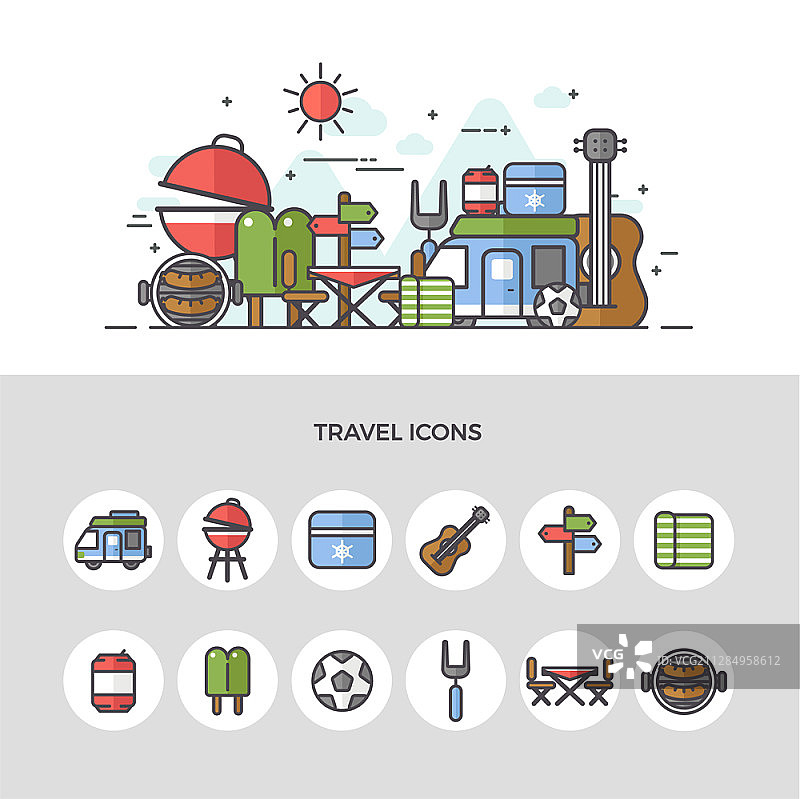 烧烤主题旅行矢量图标图片素材