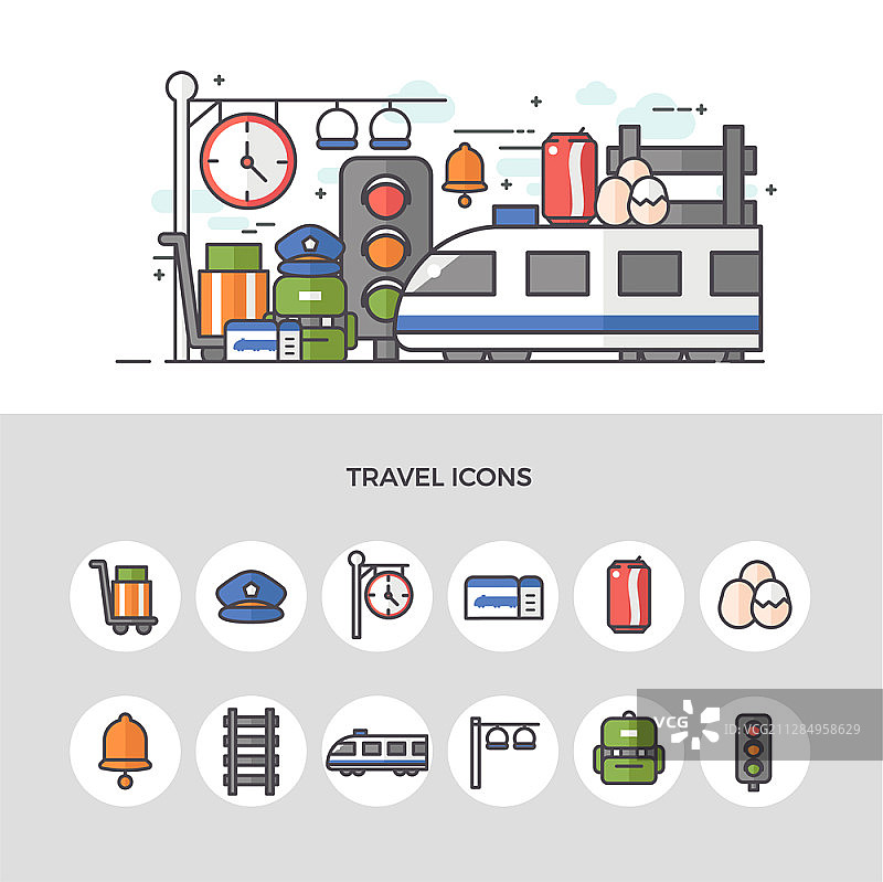 火车主题旅行矢量图标图片素材