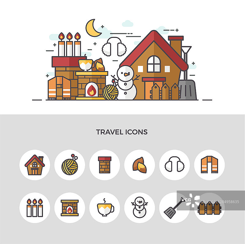 冬季主题旅行矢量图标图片素材