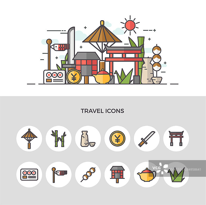 日本主题旅游矢量图标图片素材