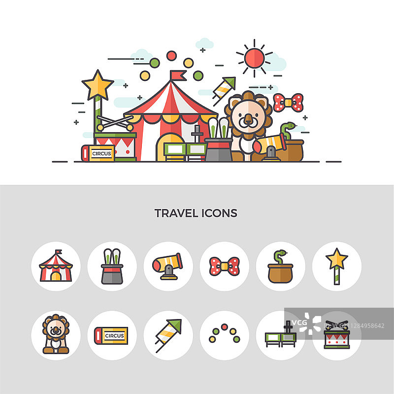 马戏团主题旅行矢量图标图片素材