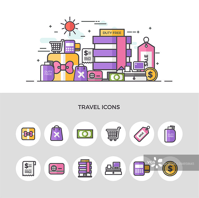 购物主题旅行矢量图标图片素材