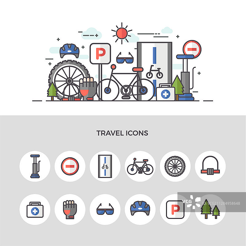 自行车主题旅行矢量图标图片素材
