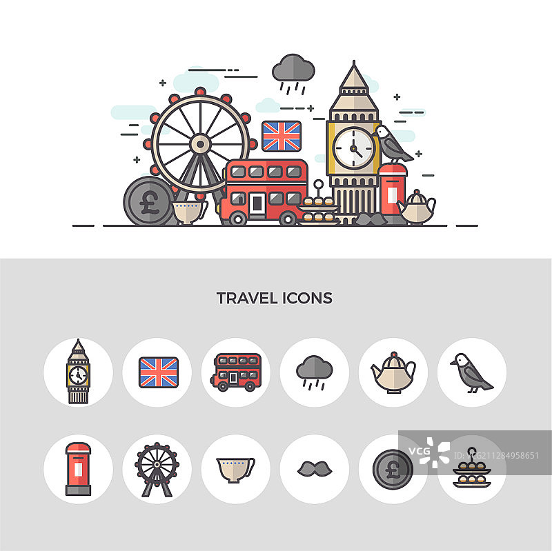 伦敦主题旅游矢量图标图片素材