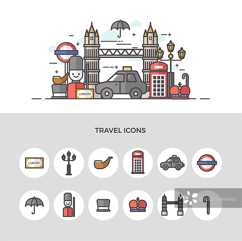 伦敦主题旅游矢量图标图片素材
