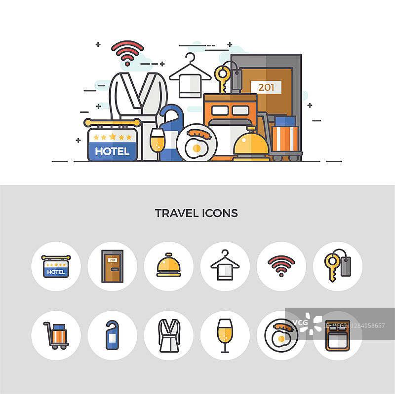 酒店主题旅行矢量图标图片素材