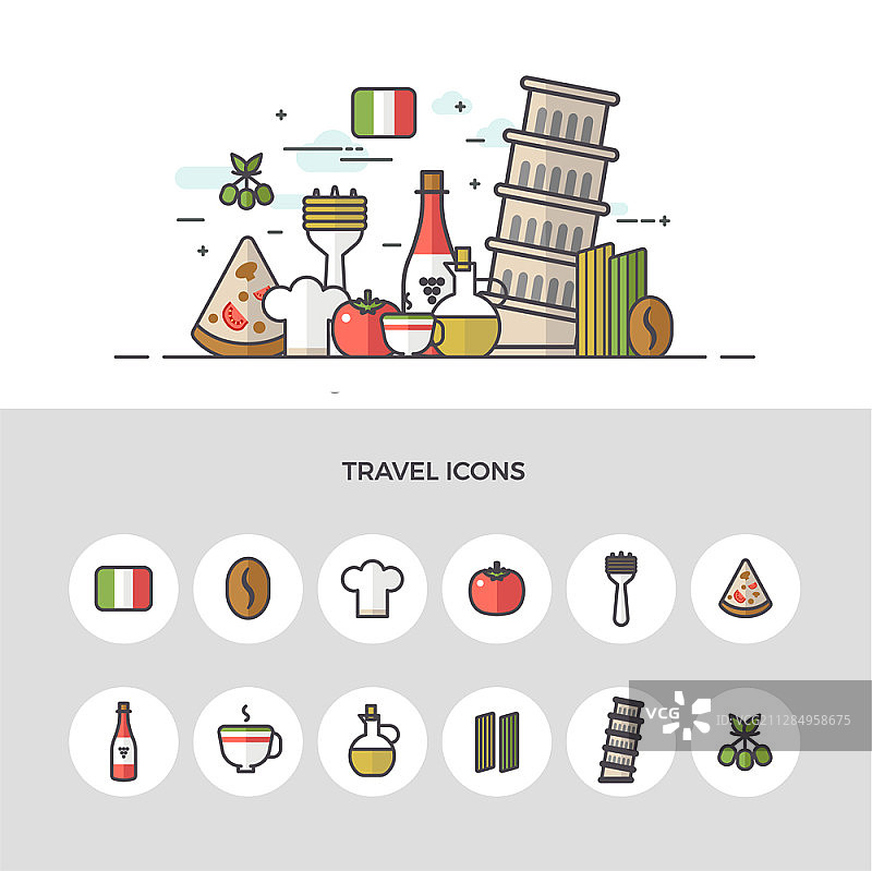 意大利主题旅行矢量图标图片素材