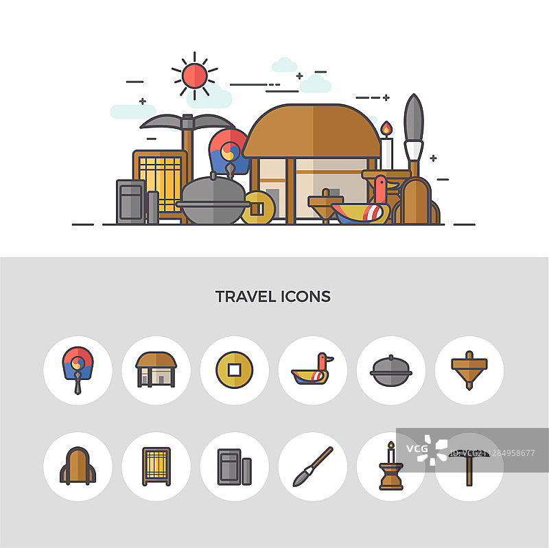 韩国旅游主题矢量图标图片素材