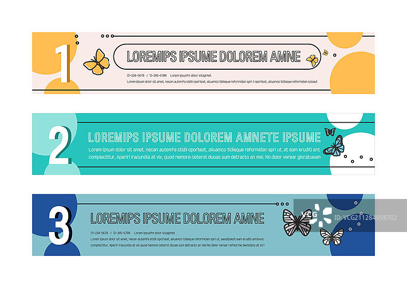 圆形线条和蝴蝶横向矢量banner合集图片素材