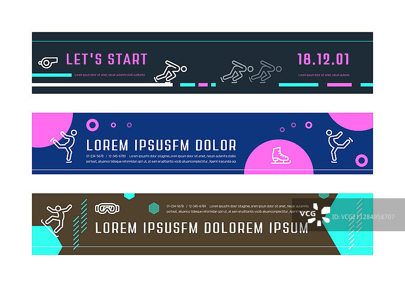 跑步、滑冰和滑板横幅矢量素材图片素材