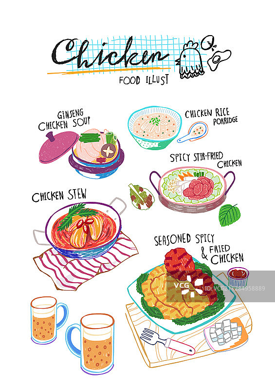 以鸡肉为食材的美食矢量插画图片素材