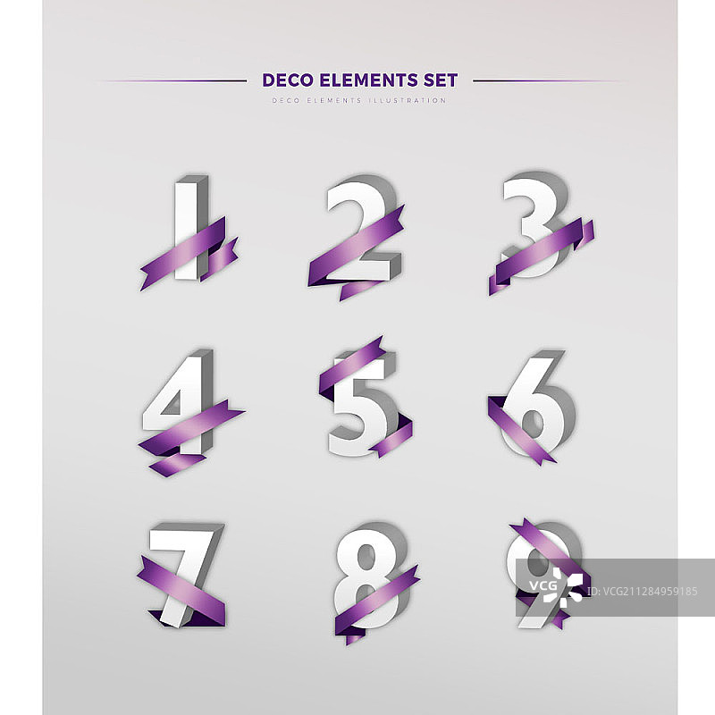 紫色和白色装饰元素矢量素材，白色粗体数字与紫色丝带图片素材