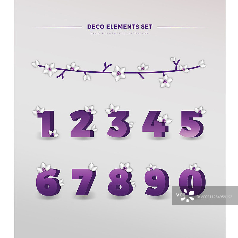 紫色和白色装饰元素矢量花卉数字集合图片素材
