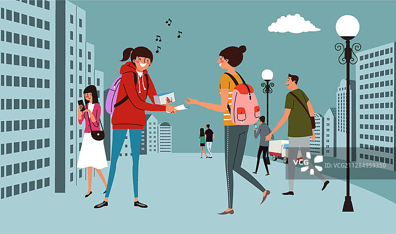 关于最低工资劳动者分发传单的矢量插画图片素材