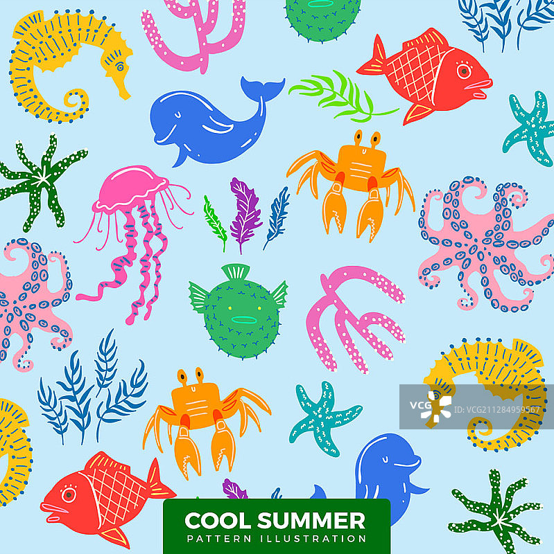 水生生物夏季主题图案插画图片素材