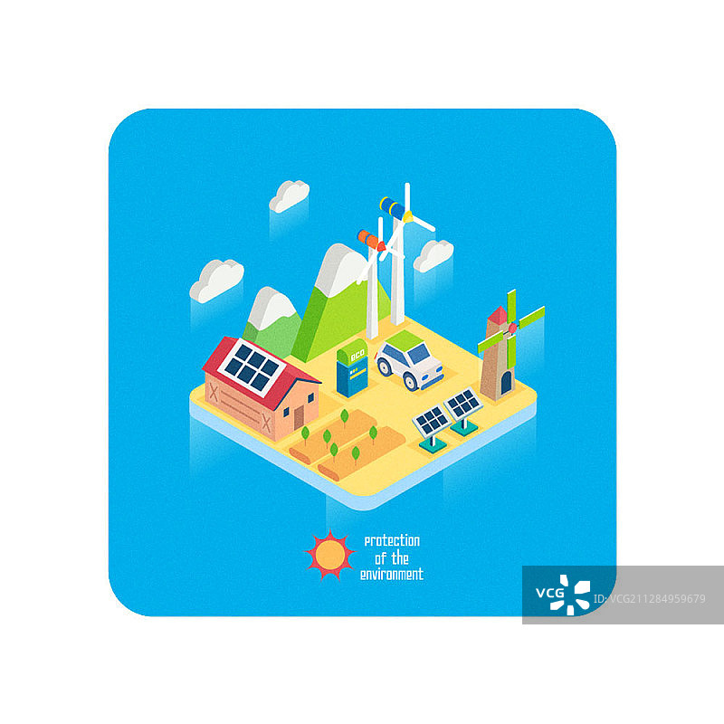 2.5D矢量环保能源生产方式和房屋图片素材