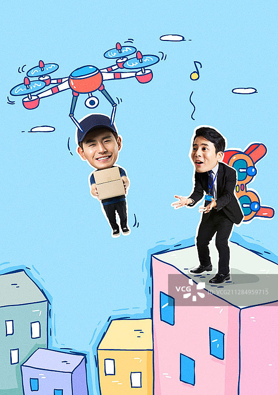 商人乘坐无人机，男子使用控制器矢量合成图片素材