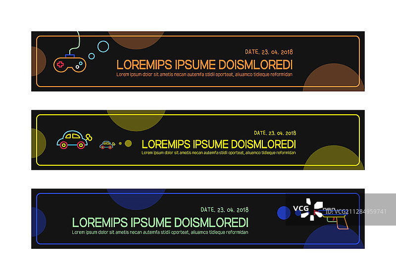 游戏霓虹灯横幅模板图片素材