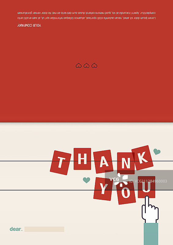 带有红色卡片和手指指向卡片的感谢卡片矢量模板图片素材
