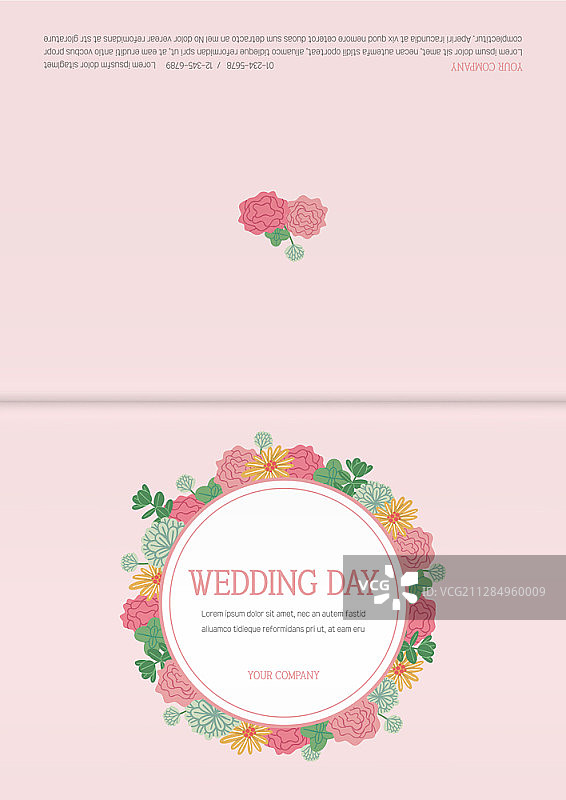 粉色花朵婚礼请柬卡片矢量模板图片素材