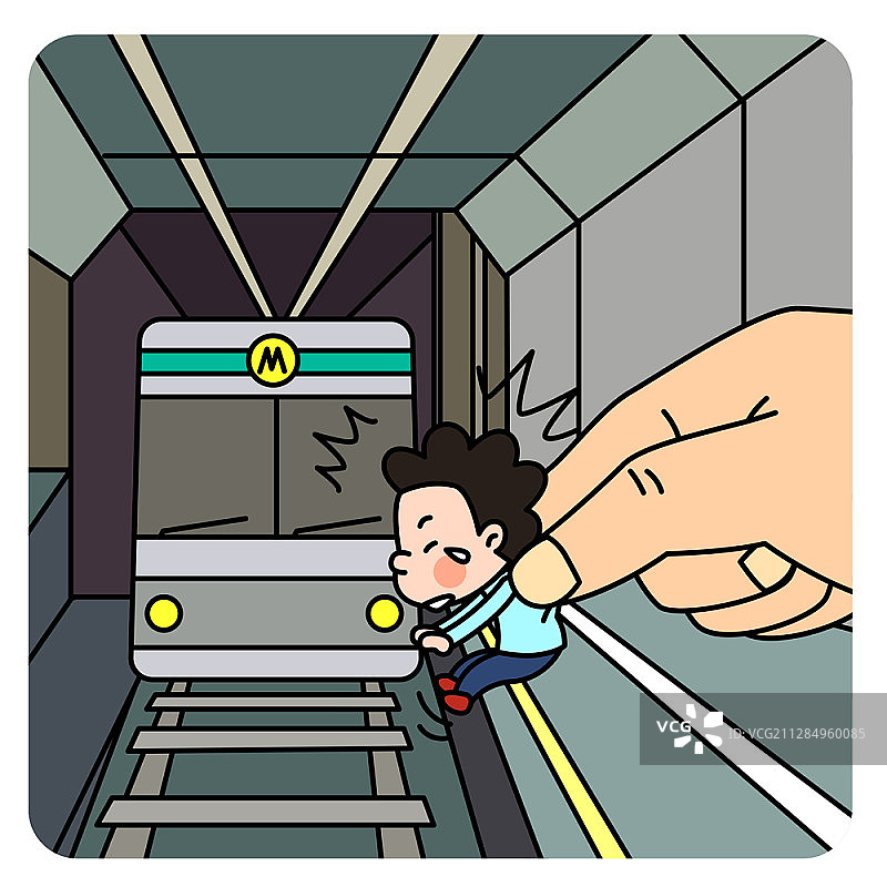 手救起从地铁站台跳下轨道的人图片素材