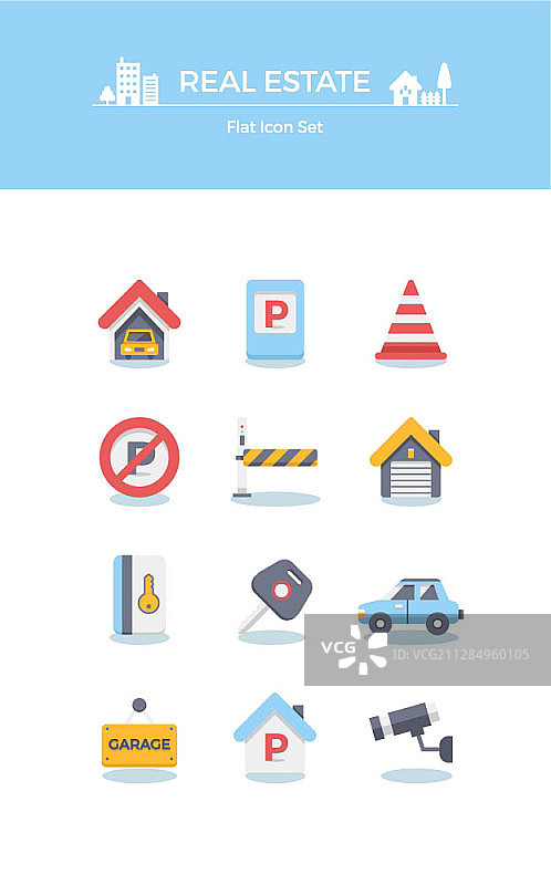 停车扁平图标集图片素材