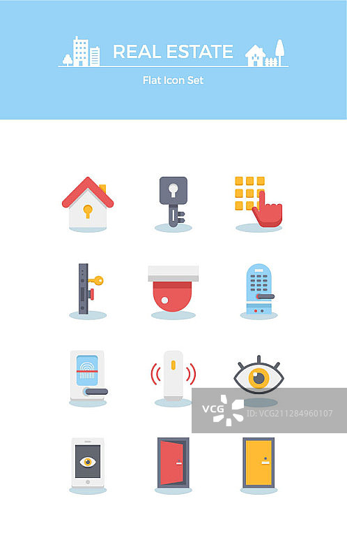 家庭监控扁平图标集图片素材