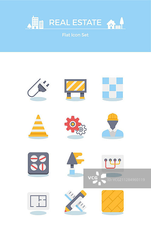 房地产建筑扁平风格图标集图片素材