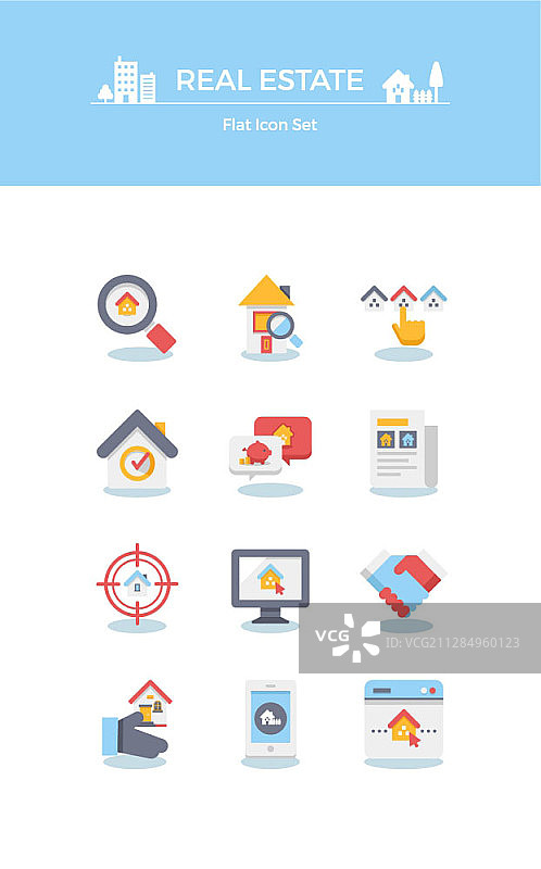 房地产房屋搜索扁平图标集图片素材