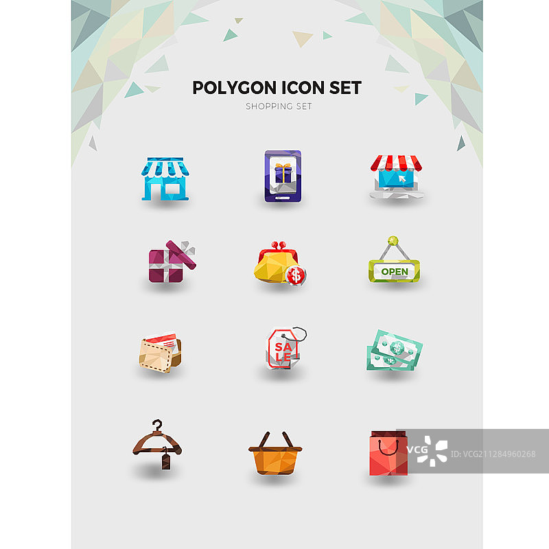 购物和零售商务主题多边形图标集图片素材