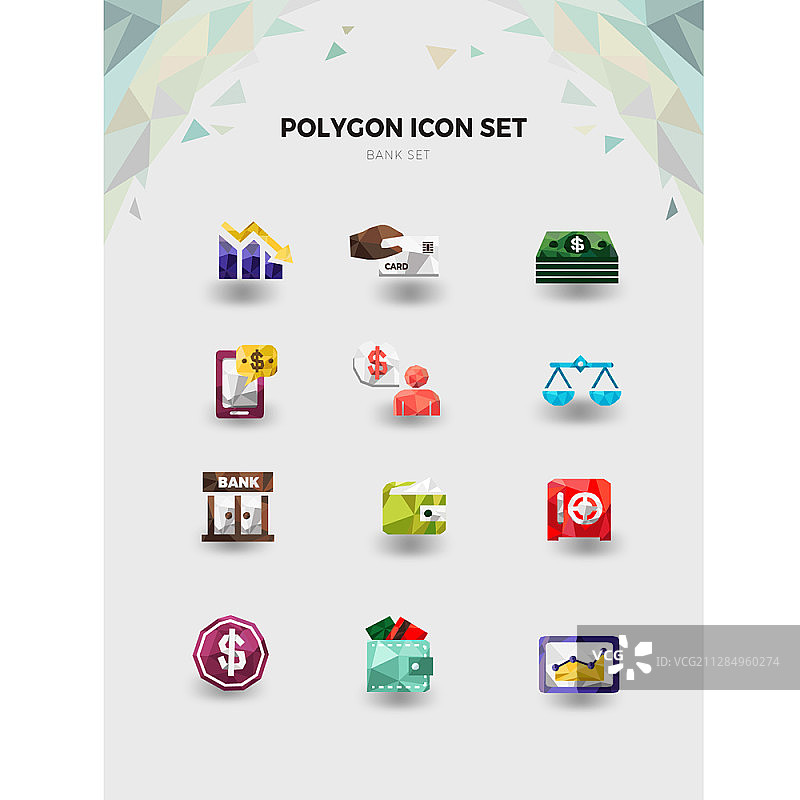 银行和金融多边形图标集图片素材