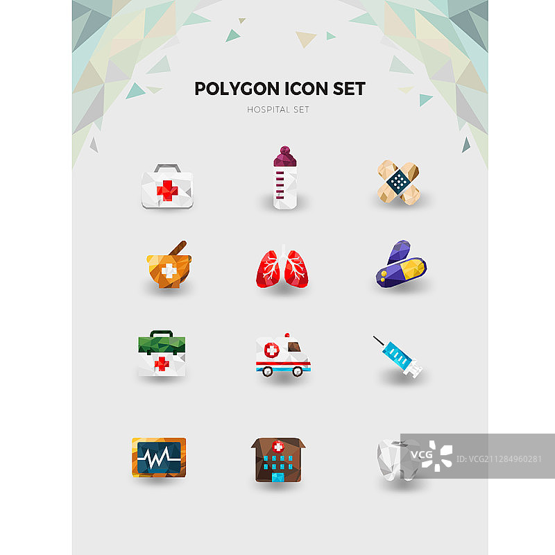 医院主题多边形图标集图片素材