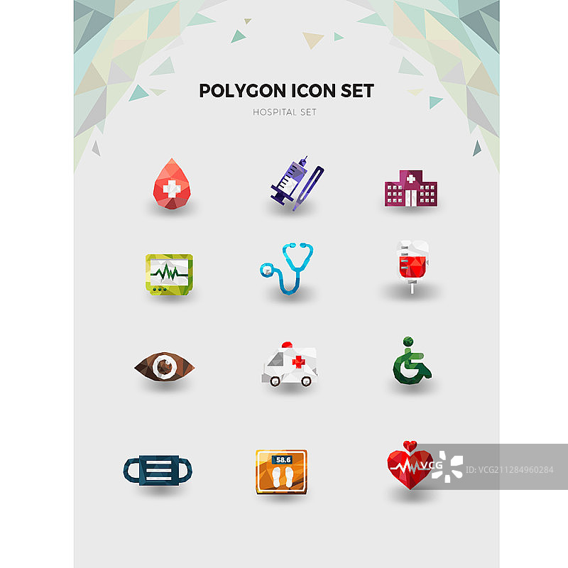 医院主题多边形图标集图片素材
