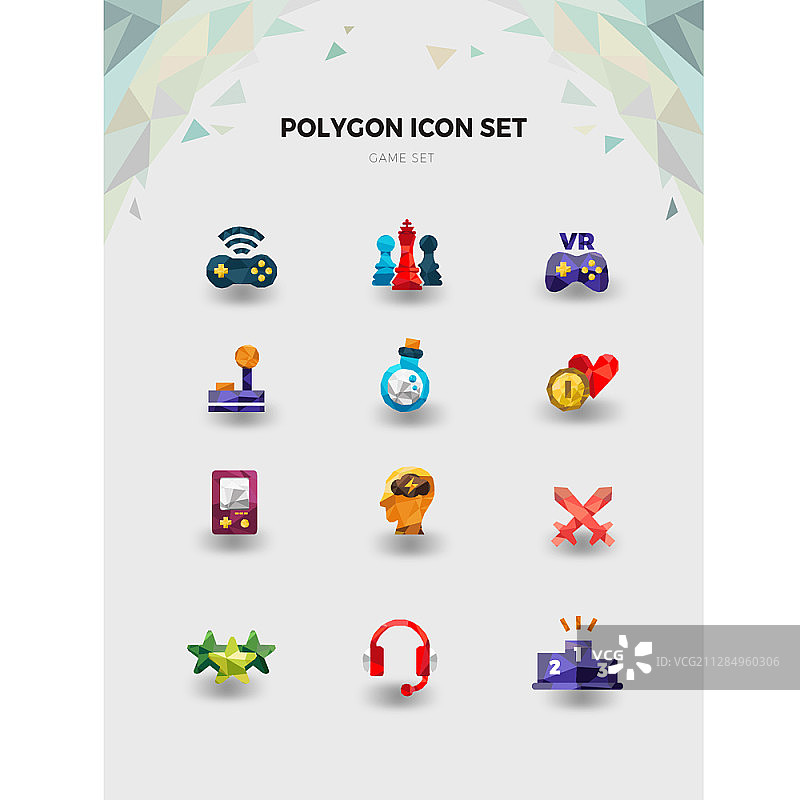 游戏主题多边形图标集图片素材