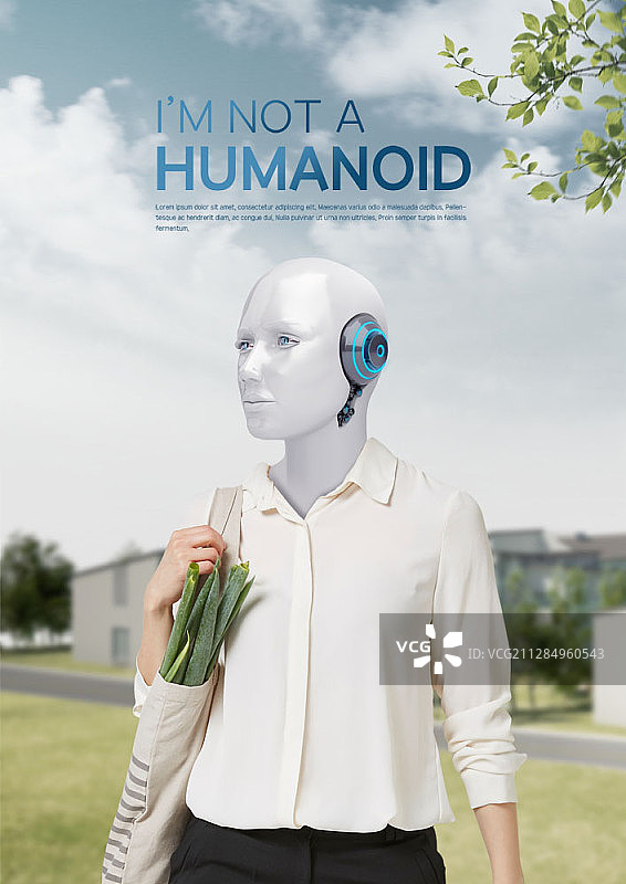 类人生物携带装有食品杂货袋的环保袋的数字合成图像图片素材