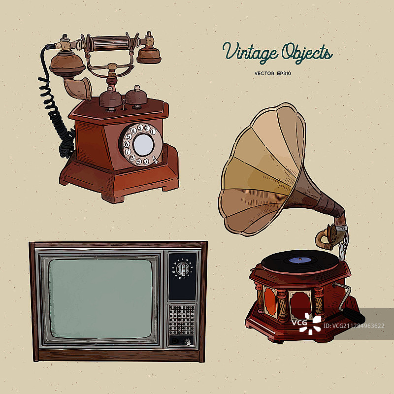 复古手绘物品素描图片素材